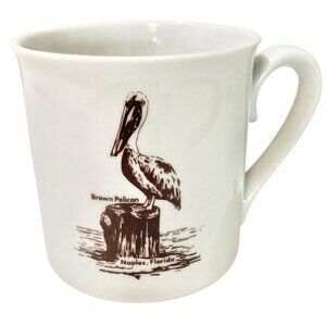 Vintage Brown Pelican Bird Naples Florida Coffee Mug Cup Ceramic White Souvenir